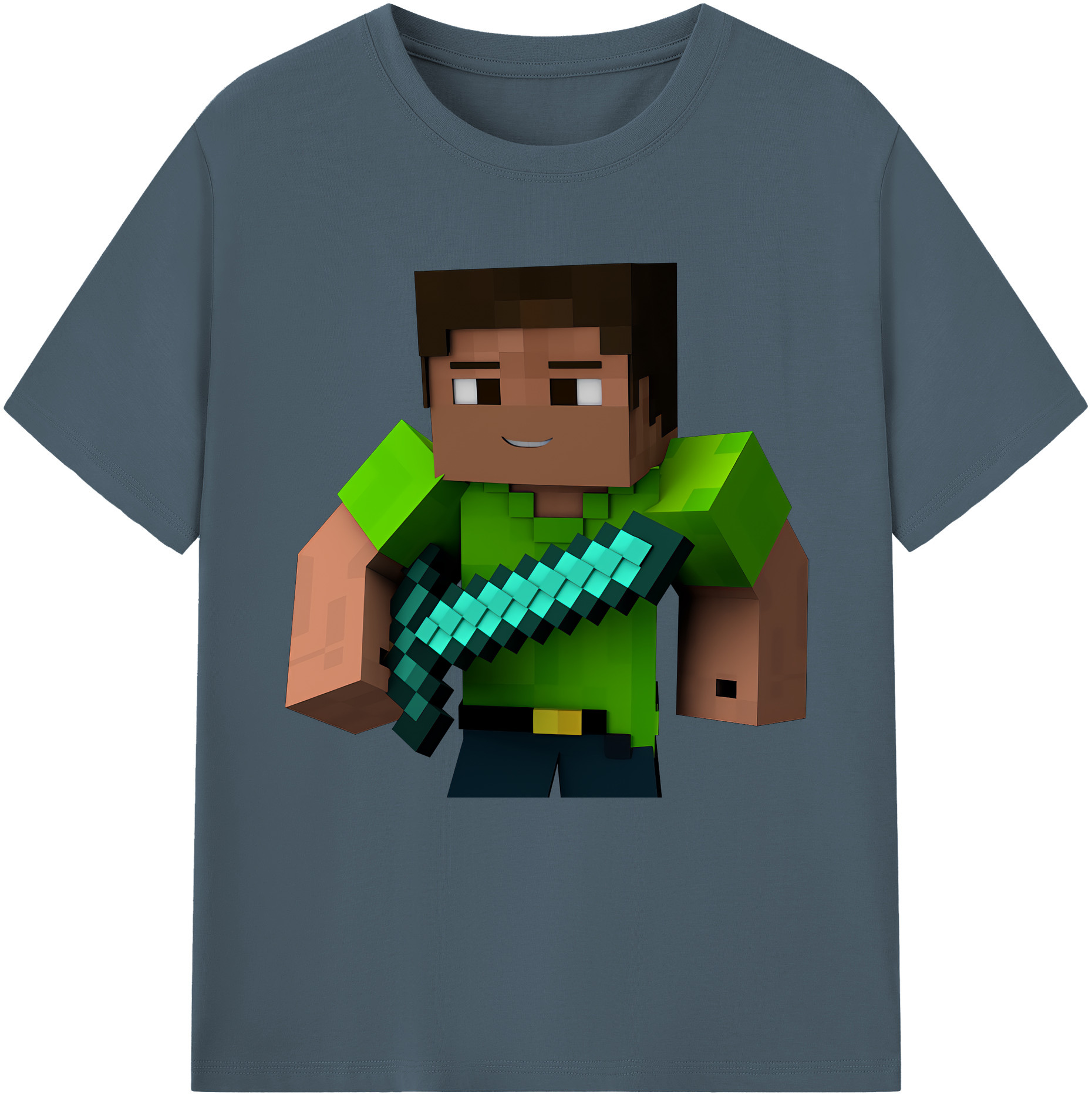 （画像用） マインクラフト ブロックの世界 Minecraft MC Block world 綿100％半袖Tシャツ（フロントプリント）